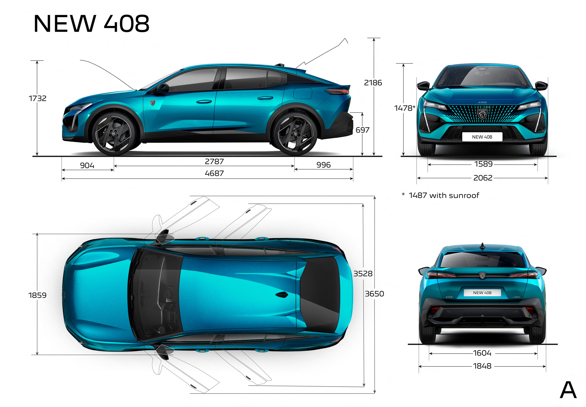 Dimensioni nuovo Peugeot 408 2023